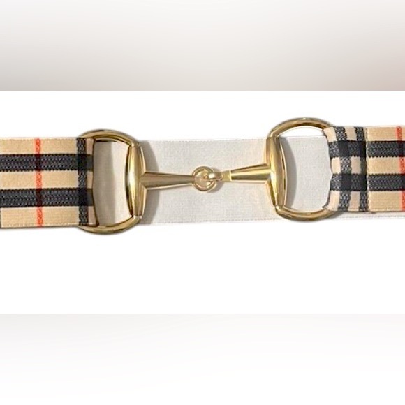 NWT Equestrian Snaffle Bit Belt Adjustable w/Stretch Tartan /Gold Buckle OSFM - Picture 8 of 8